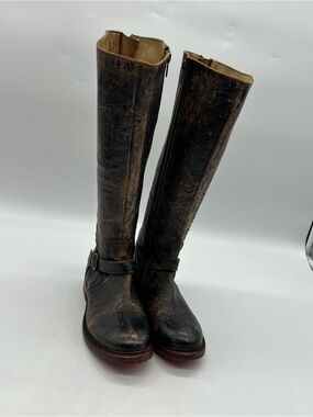 Bed Stu Cobbler Series Glaye Tall Boot Women 8.5 Black Lux Distressed Equestrian